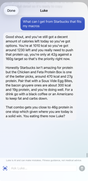 A coach who knows what you have eaten. in the LRPT app